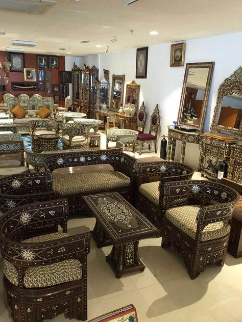 Syrian furniture Arabian Furniture Design, Syria Houses, Arab Furniture, Arabian Furniture, Syrian Furniture, Pakistani Furniture, Classic House Interior Design, Arabic Interior Design, Egyptian Furniture