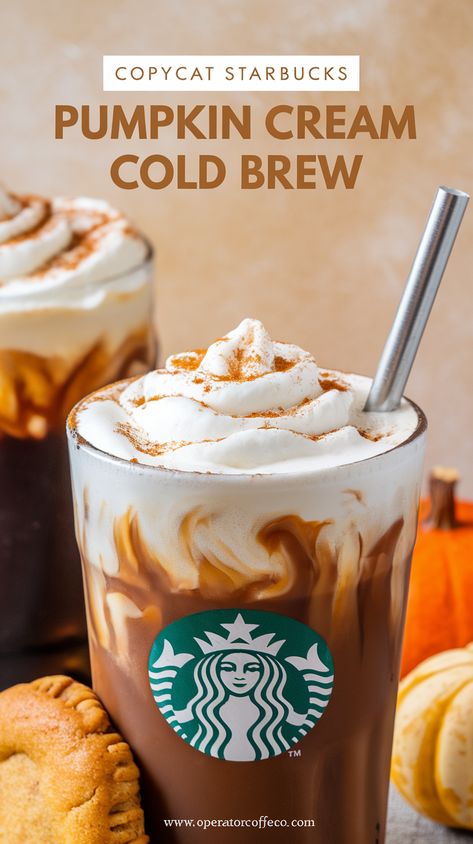 Taste: Creamy and spiced with pumpkin and warm fall flavors.
Ingredients: Cold brew, pumpkin cream cold foam, and pumpkin spice topping. Starbucks Iced Coffee Drinks, Pumpkin Cream Cold Foam, Starbucks Flavors, Pumpkin Cream Cold Brew, Cream Cold Foam, Starbucks Copycat Recipes, Cream Cold Brew, Cold Brew At Home, Pumpkin Drinks