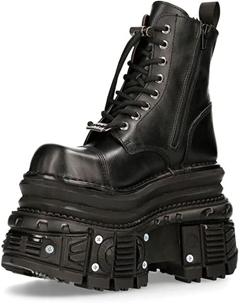 New Rock Boots MILI083CCT-C4 Womens Metallic Black Leather Platform Military Emo Boots, Spanish Shoes, New Rock Boots, Goth Rock, Rock Boots, Gothic Boots, Demonia Shoes, Rock Punk, Boots Uk