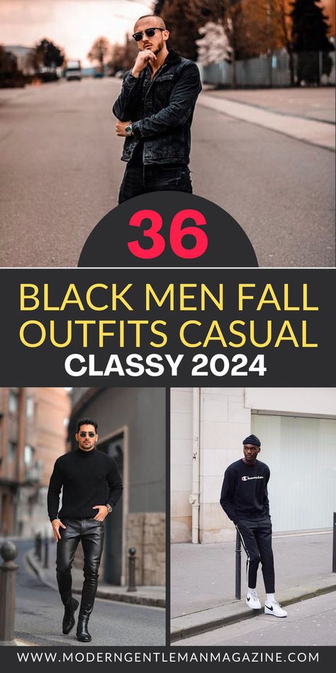 Elevate your fall wardrobe with 36 casual outfit ideas designed for Black men. From cozy layers to stylish outerwear, find inspiration for a cool, casual look this season. #FallOutfits #CasualStyle #BlackMenFashion #MensWear #AutumnStyle Mens Casual Vest Outfits, Mens Black Pants Outfit, All Black Date Night Outfit Men, Black Outfit Men Casual Classy, Stylish Men Outfits Casual Classy, All Black Mens Outfits Casual, Edgy Mens Outfits, Fall Mens Outfits Casual, Men’s All Black Outfit Ideas