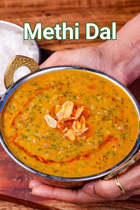 Methi Dal Fry Recipe - Dhaba Style Daal Recipe Indian, Toor Dal Recipe, Dal Fry Recipe, Vegeterian Dishes, Methi Recipes, Dal Fry, Toor Dal, Fenugreek Leaves, Dal Recipe