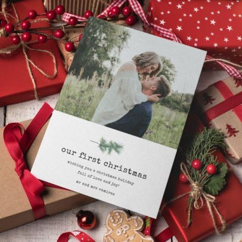 $2.42 | Our First Christmas Photo Holly Newlywed Christmas #newlywed, just married, couple, christmas, holiday, photo, holly berry, newlywed christmas, our first christmas Couples Christmas Card, Christmas Card Couple, Newlywed Christmas Card, First Christmas Photos, Honeymoon Photos, Newlywed Christmas, Our First Christmas, Holly Berry, Holiday Greeting