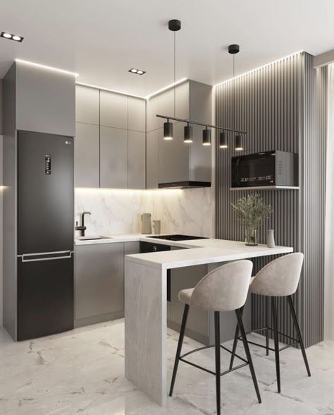 Kitchen Remodel Minimalist, Tiny Kitchen Design, Modern Minimalist Kitchen, Kitchen Ideas Dark Cabinets Espresso, Minimalist Kitchen Design, Kitchen Remodel Inspiration, Kitchen Remodel Ideas, Kitchen Interior Design Modern, Studio Kitchen