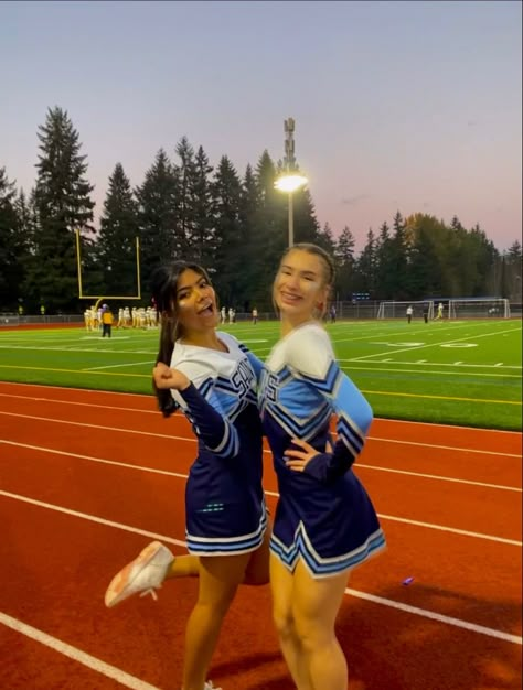 Blue Cheer Uniforms, Blue Cheerleader Uniform, Black Hair Korean, Cheerleader Aesthetic, Cheer Aesthetic, Zombie Cheerleader, Cheer Costumes, Cheer Hacks, Cheer Team Pictures