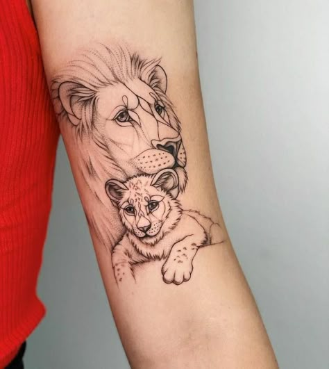 Lion And Cub Tattoo Father, Lion And Cub Tattoo, Lioness And Cub Tattoo, Tattoo Father, Cub Tattoo, Lion And Cub, Cubs Tattoo, Father Daughter Tattoos, Skull Hand Tattoo