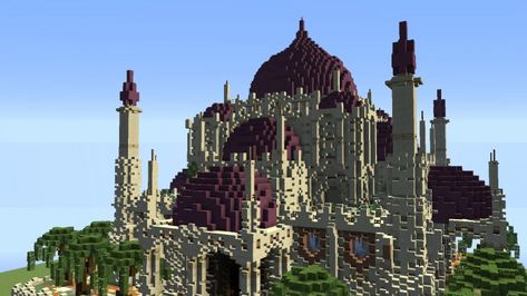 Minecraft Mosque, Minecraft Mansions, Pixel Painter, Pink Mosque, 3d Art Projects, Minecraft Mansion, Minecraft Structures, Mosque Design, Mosque Art