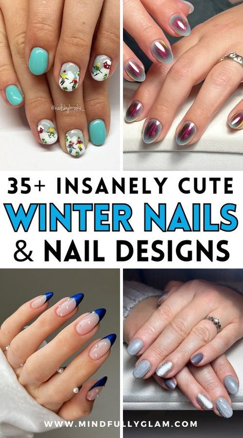 winter nails Winter Nail Designs Almond Shape, Holiday Nails New Years, Easy Winter Nails, Cute Winter Nail Designs, Nails New Years, Cute Winter Nails, Winter Nail Design, Rounded Acrylic Nails, Winter Nail Art Designs