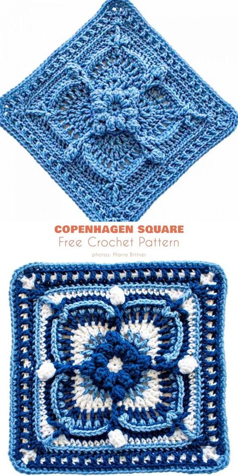 Crochet Square Ideas and Free Crochet Patterns - Your Crochet Granny Square Crochet Afghan Patterns Free, Copenhagen Crochet Square, 9 Inch Granny Square Free Pattern, Afghan Granny Square Crochet Patterns, Crochet Granny Diamond, Granny Square Crochet Pattern Thick Yarn, Crochet Large Squares Pattern Free, Cute Granny Square Crochet Pattern Free, Hobbii Free Crochet Patterns