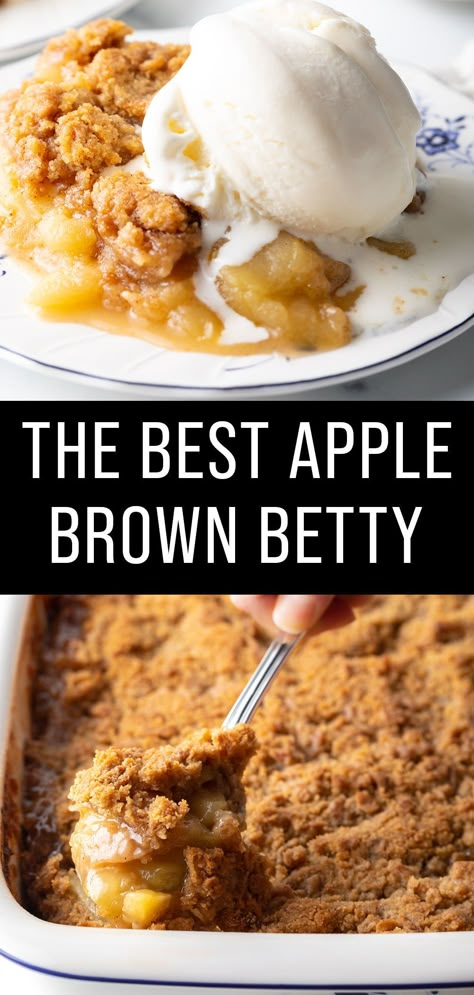 This Apple Brown Betty (apple crisp) is a classic dessert that’s delicious any time of year! Frozen Apple Desserts, Brown Apple Betty Recipe, Apple Brown Betty Pioneer Woman, Easy Apple Betty Recipe, Southern Apple Crisp, Apple Betty Recipe With Oats, Best Apple Dessert Recipes Fall, Easy Green Apple Dessert, Stovetop Apple Dessert