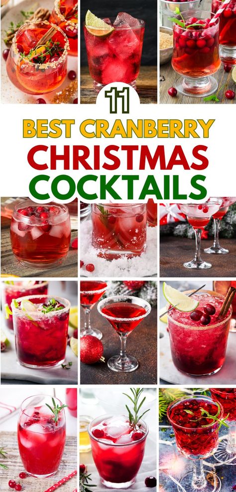 A vibrant cranberry-based drinks perfect for holiday celebrations. Martinis, margaritas, and spritzers garnished with fresh cranberries, rosemary sprigs, lime slices, and festive rims are included. Ideal for Christmas party drink ideas. Holiday Cocktail Recipes Vodka, Christmas Vodka Drinks, Vodka Holiday Drinks, Holiday Vodka Cocktails, Easy Christmas Drinks, Christmas Cocktails Vodka, Easy Holiday Cocktail Recipes, Cranberry Cocktails, Christmas Vodka