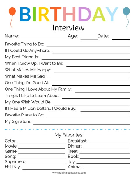 Birthday Interview Printable, Uppfostra Barn, Birthday Interview, Birthday Traditions, Smart Parenting, Parenting Skills, Kid Activities, 10th Birthday, Raising Kids