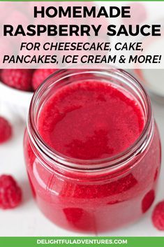 A recipe for easy raspberry sauce that can be used as a dessert topping or as a filling. All you need is four ingredients and 20-minutes to make this homemade, fruit coulis. This delicious vegan sauce can be made with either fresh or frozen berries. You can top cake, pancakes, cheesecake, ice cream, and more with it! Coulis Recipe, Raspberry Sauce Recipe, Raspberry Coulis, Fruit Sauce, Raspberry Recipes, Raspberry Sauce, Raspberry Syrup, Flourless Chocolate Cakes, Dessert Toppings