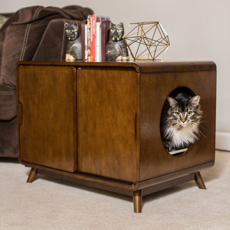 Boomer & George Carter Mid-Century Modern Cat Litter Box - RH160411 Hidden Cat Litter, Cat Litter Box Ideas, Litter Box Ideas, Cat Litter Box Enclosure, Rabbit Houses, Litter Box Enclosure, Kitty Litter, Litter Box Furniture, Cat Litter Box Furniture