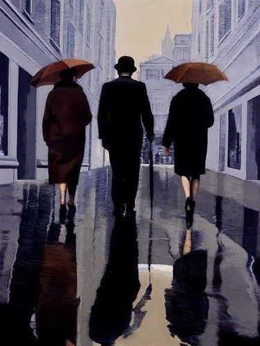 Untitled by Jacqueline Osborn Jacqueline Osborn, Hopper Paintings, Paintings People, Edward Hopper Paintings, Rainy Street, Street Painting, Umbrella Art, Art People, Digital Museum