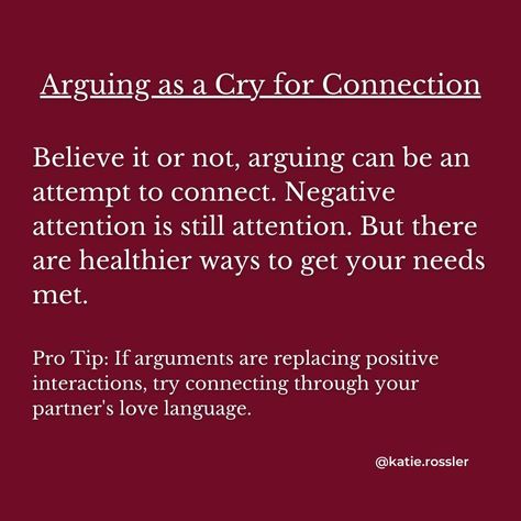 Arguments are a part of life, but they don't have to be destructive. Ever wondered why we clash and how to do it better? It's about learning to navigate disagreements in a way that strengthens bonds instead of breaking them. Here's the key: ✨ Bottling it up? Bad idea: Suppressed frustrations lead to explosive fights. Speak up calmly when something bothers you. ✨ Arguing = Cry for connection? Sometimes, negative attention is better than none. If fights are replacing positive interactions, tr... Rules For Arguing, Showing Love, Do It Better, Bad Idea, Healthy Relationship, Love Languages, Effective Communication, Healthy Relationships, Fun Things To Do