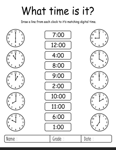 Get ready to learn all about time with our Telling Time Activities! From analog to digital match, learning about telling time, and fun kindness activities, our set has everything you need for your child to understand the basics of time-telling. Let your child have a blast as they learn with our interactive activities, making it easy and fun to tell time! Math Worksheets For Kids, Telling Time Activities, Telling Time Worksheets, Homeschool Preschool Activities, Homeschool Worksheets, Kindness Activities, Time Worksheets, Kindergarten Learning Activities, Free Math Worksheets