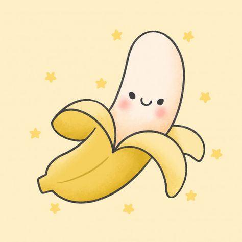 Cute banana cartoon hand drawn style Pre... | Premium Vector #Freepik #vector #food #hand #nature #character Banana Drawing, Cartoon Banana, Cute Banana, A Banana, Hand Drawn, Stars