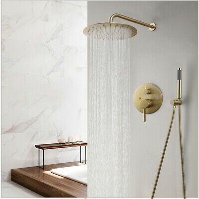 Gold Installation, Airstream Bathroom, Brass Shower Head, Bathroom Shower Faucets, Water Control, Gold Shower, Brass Shower, Shower Faucet Sets, Gold Bathroom