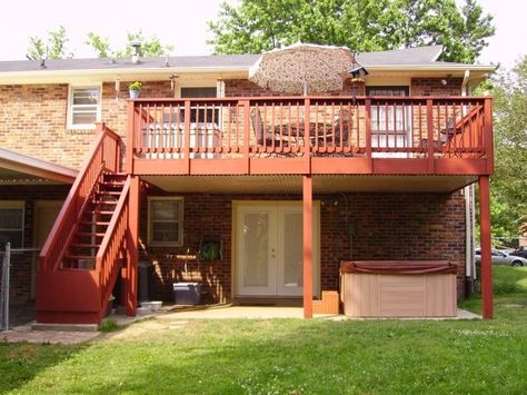 Hot Tub Under Deck, Patio Under Decks, Second Story Deck, Under Deck, Hot Tub Patio, 3 Season Room, Hot Tub Backyard, Deck Designs Backyard, Hot Tub Outdoor