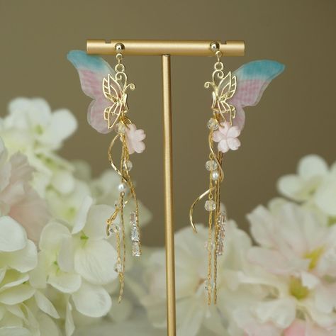 Fairy Wing Dangle Earrings, Fairycore Jewellery, Butterfly Earrings, Elegant Bridal Earrings, Fantasy Earrings, Statement Earrings Length:7 cm  width:2cm Fairy Accessories Jewellery, Jewellery Butterfly, Earrings Fairycore, Fairytale Earrings, Butterfly Accessories, Fantasy Earrings, Fairy Accessories, Birthday Accessories, Butterfly Wing Earrings