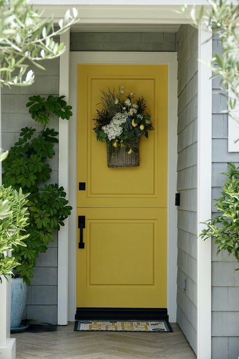 25 Front Door Color Meanings Revealing the Personality of Your Home - Color Meanings Yellow Exterior Door, Yellow Front Door, Front Door Color, Yellow Front Doors, 1960s House, Traditional Front Doors, Green Front Doors, Blue Front Door, Yellow Door