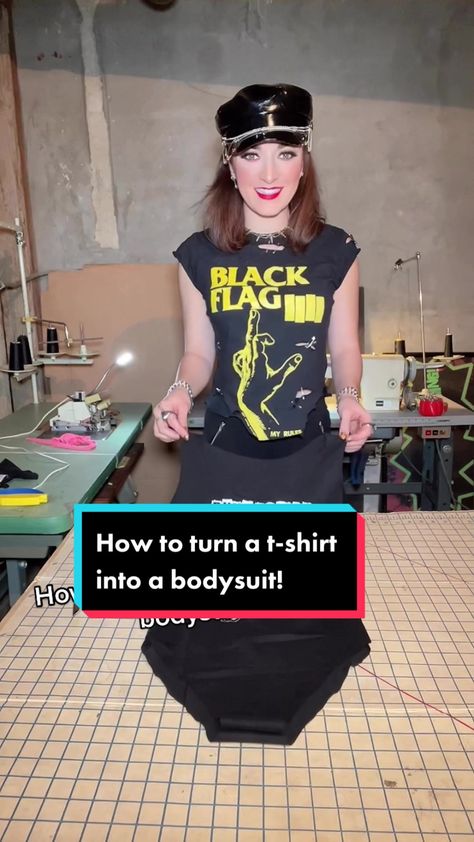 How to turn a t-shirt into a bodysuit! Shop my merch at erinmicklow.bigcartel.com! #fyp #foryoupage #theprodigy #firestarter #diy #punk #punkrock #punkclothes #diyproject #diyclothes #punkgirl #style #fashion #fashiontiktok #fashionhacks #fashioninspo #styletips #punktokers Punk T Shirt Diy, Punk Shirt Diy, Diy Punk Shirt, Bodysuit Diy, Punk Tshirt, Shirt Upcycle, T Shirt Upcycle, Metal Band Shirts, Punk Shirt