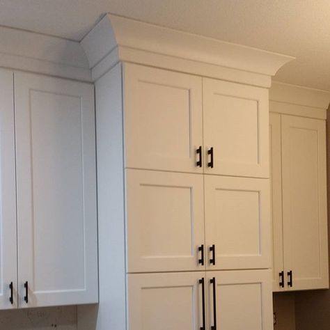 Big cove crown molding #sticks2stonescabinetry  #kitchens #greenfieldcabinetry Cove Crown Molding Ideas, Cove Molding Crown, Cove Crown Molding, Bathroom Ideas Beige, Crown Molding Kitchen, Kitchen Cabinet Molding, Kitchen Cabinet Crown Molding, Lakehouse Kitchen, Kitchen Soffit