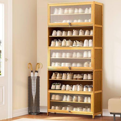 Amazon.com: WMIASIN Tall Shoe Rack, 10 Tiers Bamboo Shoe Cabinet with Flip Doors, 40-45 Pairs Large Capacity Shoe Storage Cabinet Organizer, Narrow Shoe Shelf for Entryway, Closets, Green… : Home & Kitchen Shoe Storage Ideas Closet, Tall Shoe Rack, Shelf For Entryway, Acrylic Door, Room Things, Closet Shoe Storage, Pedicure Chair, Closet Room, Narrow Shoes