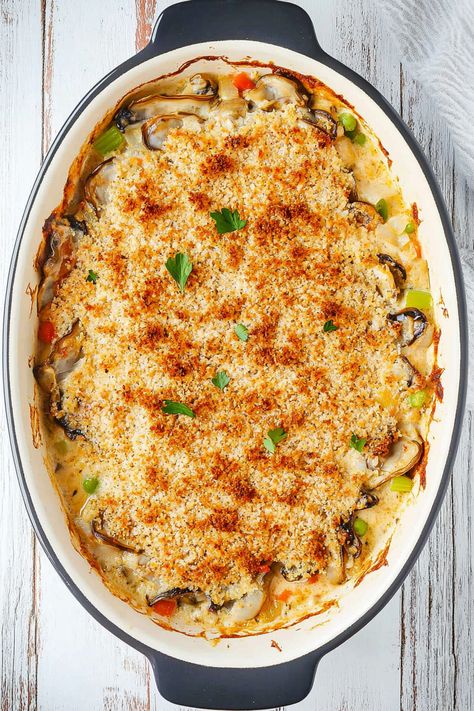 Easy Oyster Casserole Recipe Corn Oyster Casserole, Corn And Oyster Casserole, Oyster Rockefeller Casserole, Oyster Casserole Recipes, Oyster Casserole, Oyster Bake, Canned Oysters, Keto Fish, Oysters Rockefeller