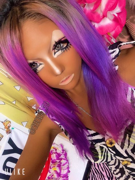 Gyaru Posters, Purple Gyaru, Beach Gyaru, Gyaru Inspiration, Gyaru Outfits, Gyaru Hair, Gyaru Aesthetic, White Lipstick, Gyaru Style