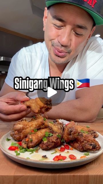 Phil Campit on Instagram: "Sinigang Wings. Philippines 🇵🇭 

Ingredients:
- 3lbs Chicken Wings

Marinade:
- 1/2 Sinigang Seasoning Packet
- 1/4c Calamansi Juice
- 1Tbsp Fish Sauce
- Black Pepper to taste

Chicken Dredge:
- 1c Potato Starch
- 1/2 Sinigang Seasoning Packet

Sauce:
- 1/2c Unsalted Butter
- 8 Cloves Garlic
- 1/2 Sinigang Seasoning Packet
- 1tsp Sugar

Garnish:
- Vinegar pickled Chili Peppers
- Green Onions

#Philippines #Sinigang #ChickenWings #Recipe #PhilMeetsFood" Sinigang Wings, Chicken Dredge, Chicken Wings Marinade, Wings Marinade, Chicken Wing Marinade, Calamansi Juice, Turkey Wings, Tamarind Paste, Potato Starch