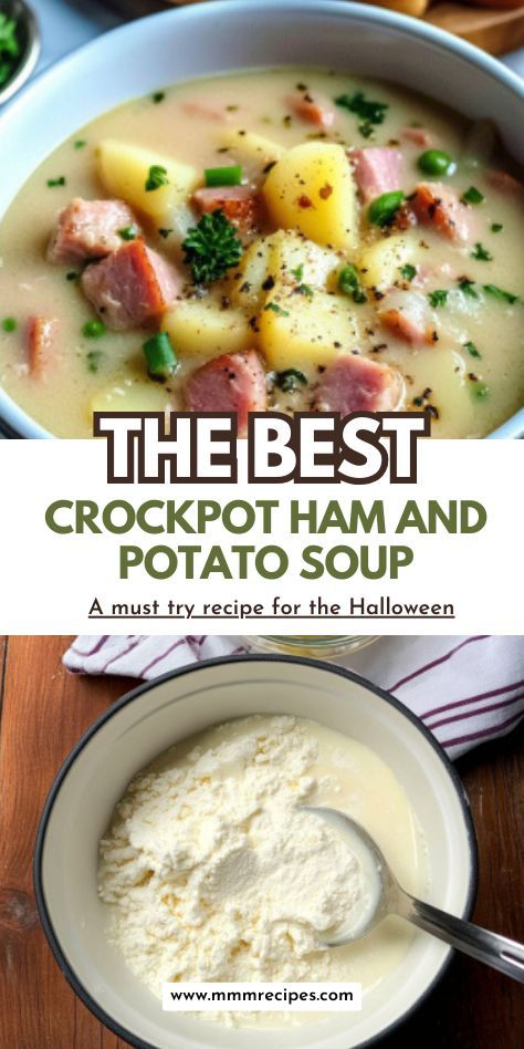 Need a warm and hearty meal that’s easy to make? This Crockpot Ham and Potato Soup hits the spot every time! Loaded with creamy potatoes and savory ham, this one-pot dish is sure to be a family favorite. The slow cooker does all the work while you sit back and relax. Save it for busy nights or lazy weekends! #HamAndPotatoSoup #SlowCookerComfort #CrockpotRecipes #HeartyMeals Ham And Potatoes Soup Crockpot, Ham And Potato Soup Slow Cooker, Ham And Potato Soup Crockpot Cream Cheese, Slow Cooker Recipes Ham, Ham Soup In Crockpot, Potatoe Soup Crock Pot With Ham, Crockpot Ham And Potato Soup Slow Cooker, Crockpot Soup With Ham, Crockpot Ham Bone Potato Soup