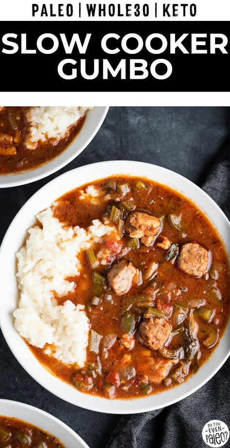 Chicken Thighs Italian, Slow Cooker Gumbo, Gumbo Soup Recipe, Crockpot Gumbo, Gumbo Recipe Crockpot, Gumbo Crockpot, Gluten Free Slow Cooker Recipes, Paleo Slow Cooker Recipes, Paleo Slow Cooker