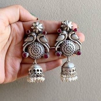 Oxidised earrings with small jhumkis Small Oxidised Jhumka, Bohemian Oxidized Jhumkas As Gift, Festive Oxidized Jhumkas Drop Earrings, Festive Traditional Oxidized Jhumkas, Festive Bohemian Jhumkas With Oxidized Finish, Oxidised Earrings, Look Alike, Silver