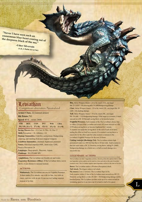 Leviathan Dungeons and dragons by RavenVonBloodimir Gargantuan Leviathan, Monster Hunter Dnd, Dnd Enemies, Homebrew Monsters, 5e Monsters, The Leviathan, Dnd Stats, Dnd Monster, Dnd Creatures