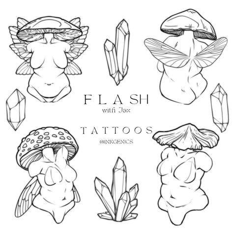 Fantasy Flash Tattoo, Tattoo Fairies, Jax Tattoo, Private Tattoo Studio, Private Tattoos, Flash Designs, African Tattoo, Mushroom Tattoos, Flash Design