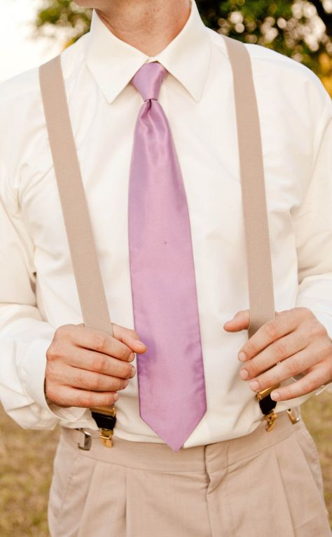 Grey Suit Lavender Tie, White Tux Purple Tie, Groomsmen Attire Light Purple, Lavendar Wedding Groomsmen Guys, Groom Light Purple Tie, Lavender Suspenders And Bow Tie, Lavender Shirt, Lavender Tie, Simple Elegant Wedding Dress