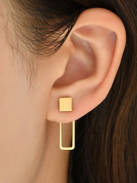 Modern Gold Jewelry Unique, Earings Design Modern, Modern Gold Earrings, Geometric Jewelry Design, Capsule Wardrobe Jewelry, Earring Jacket, Women Stud Earrings, Jacket Earrings, Fancy Jewelry Necklace