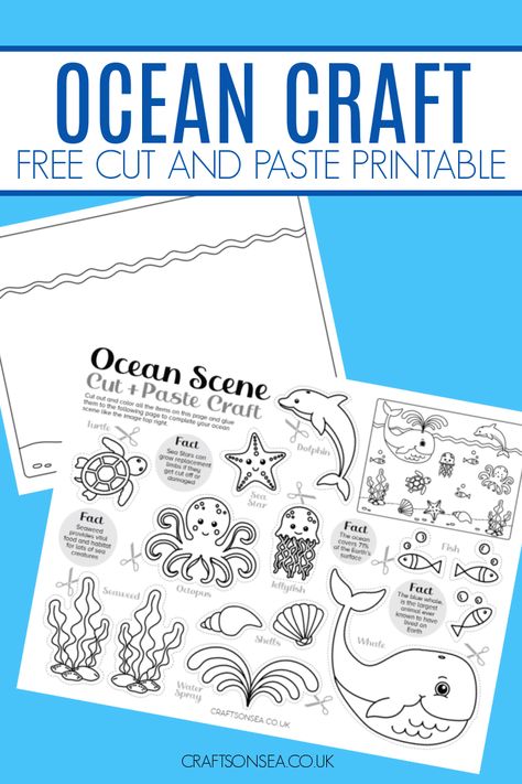 Printable Ocean Craft (FREE PDF) Ocean Habitat Craft, Ocean Printables Free Preschool, Ocean Zones For Kids, Ocean Animal Coloring Pages Free, Sea Animals Crafts For Preschool, Ocean Life Crafts Preschool, Ocean Printables Free, Ocean Life Preschool, Ocean Art For Kids