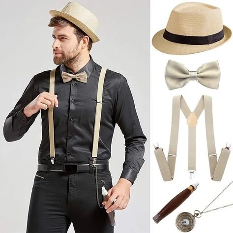 Great Gatsby Party Outfit Men, Great Gatsby Outfit Men, Gatsby Dress Code, Gatsby Party Outfit For Men, 20s Mens Fashion, Roaring 20s Party Dress, Gatsby Men, 1920s Suit, Great Gatsby Outfit