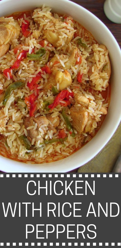 This chicken recipe with rice and peppers is a quick, colorful, nutritious and easy meal to prepare. It’s perfect to present in any occasion! Bon appetit! #recipe #chicken #rice #peppers Chicken Rice Peppers, Chicken Recipe With Rice, Rice And Peppers, Chicken Peppers And Onions, Stuffed Bell Peppers Chicken, Recipe With Rice, Green Pepper Recipes, Chicken With Rice, Easy Chicken And Rice