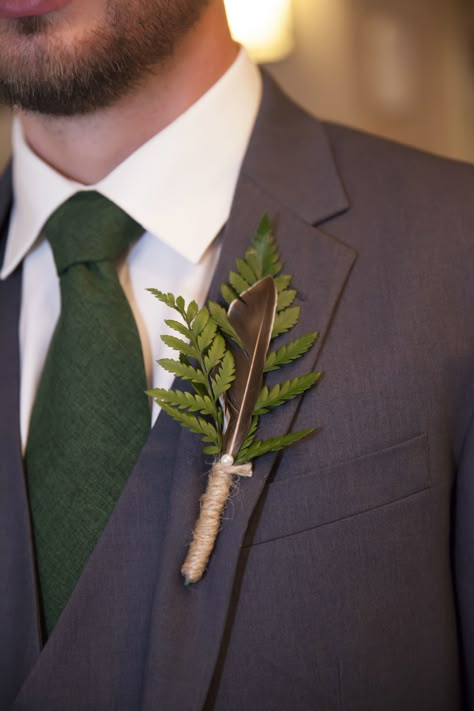 Fern Boutineer, Forest Boutonniere, Fern Boutonniere, Fishing Boutonniere, Fern Bouquet, Feather Boutonniere, Fern Wedding, Wedding Forest, Highlands Wedding