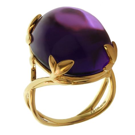 Tiffany & Co. Paloma Picasso Amethyst Olive Leaf Ring. Olive Leaf Ring, Yellow Gold Cocktail Ring, Jewelry Tiffany, Paloma Picasso, Gold Cocktail Ring, Gold Cocktail, Olive Leaf, Leaf Ring, Tiffany Co Jewelry