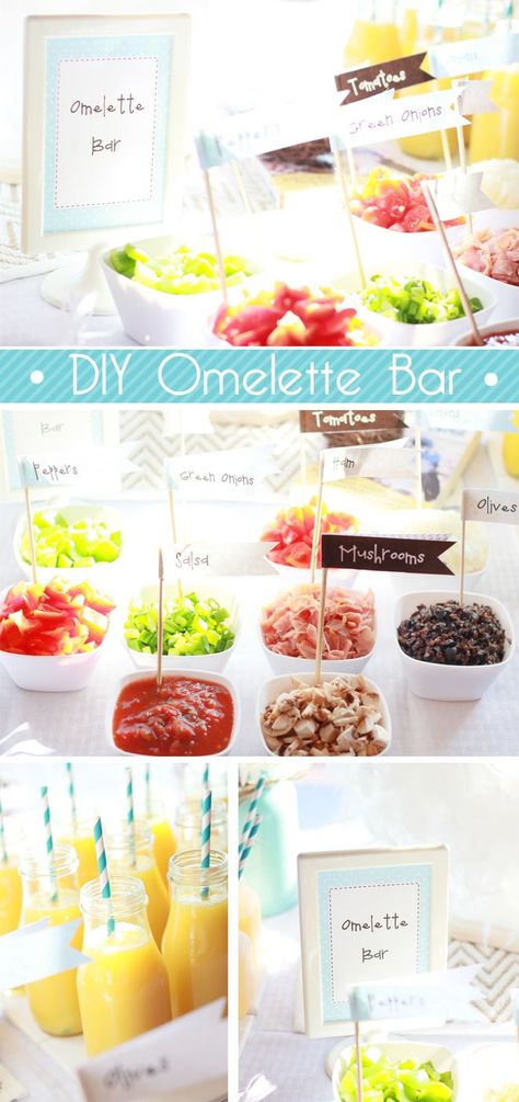 diy omelette bar styling ideas #party #brunch Omelette Station, Omelette Bar, Brunch Reception, Different Foods, Table D Hote, Fingerfood Party, Foods And Drinks, Breakfast Party, Taco Bar