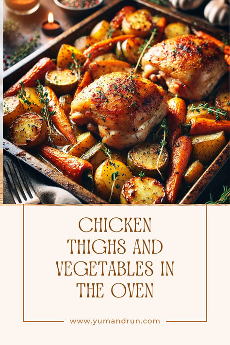 Chicken Thighs and Vegetables in the Oven Roasting Chicken And Veggies In Oven, Boneless Skinless Chicken Thigh Recipes With Vegetables, Chicken Thigh And Vegetable Recipes, Roasted Chicken And Vegetables One Pan, Roasted Chicken And Veggies One Pan, Chicken Thigh Recipes With Vegetables, Oven Baked Chicken And Veggies, Sheet Pan Chicken Thigh Recipes, Turkey Thigh Recipes Oven