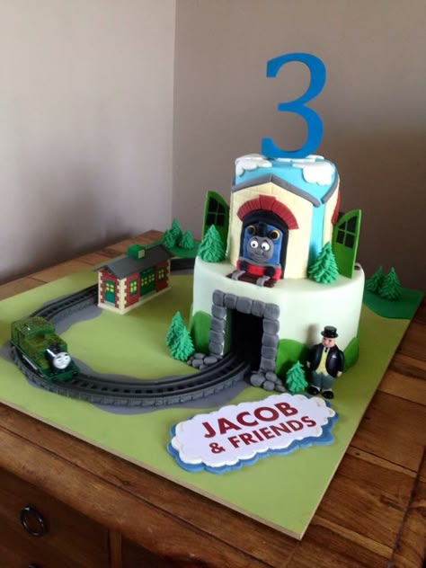 Thomas the tank cake with tunnel Thomas Friends Cake, Twirlywoos Cake, Thomas Tank Engine Cake, Train Birthday Party Cake, Thomas The Tank Cake, Tunnel Cake, Mickey Mouse Clubhouse Birthday Cake, Thomas And Friends Cake, Thomas Birthday Cakes