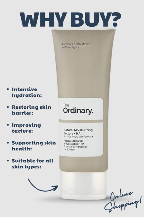 Keep your skin hydrated with The Ordinary Natural Moisturizing Factors + HA. This 100 mL cream offers intense hydration, restores the skin barrier, and improves texture. Perfect for all skin types, it maintains moisture and supports skin health. #TheOrdinary #Moisturizer #Hydration #SkinCareRoutine #NaturalMoisturizing Hydrating Face Cream, Beauty Cream, Skin Barrier, All Skin Types, Skin Health, Face Cream, The Ordinary, Skin Care Routine, Skin Types