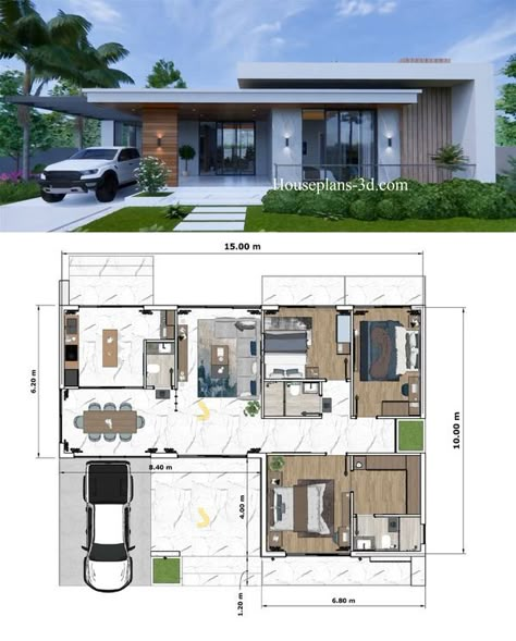 Just 4you Four Bedroom Bungalow House Plans, Small 2 Bedroom House Plans Modern, Bungalow Floor Plan, House 2 Bedroom, Modern Bungalow House Plans, Building A Small House, House Design Plans, Modern House Floor Plans, Bungalow Floor Plans