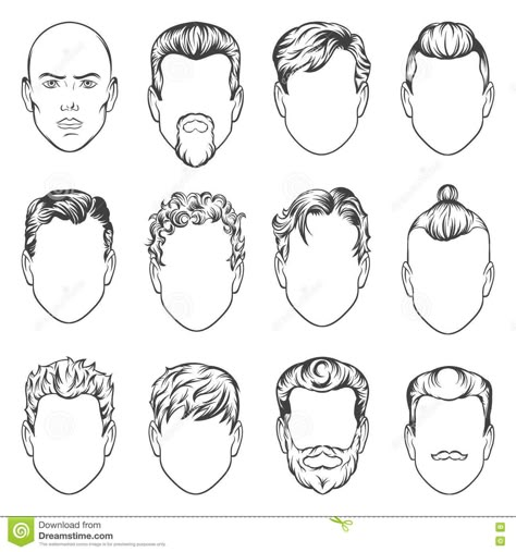 Set Of Hand Drawing Men Hairstyles Illustration Stock Illustration - Image: 73722993 Hairstyles Illustration, Drawing Male Hair, Male Face Drawing, Drawing Men, Hair Illustration, Hair Sketch, Face Drawing Reference, Men Hairstyles, Small Drawings