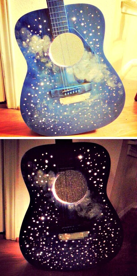 ReFab Diaries: Repurpose: Old Guitars can still Rock! Lamp Music, Guitar Lamp, Guitar Crafts, Guitar Diy, Guitar Painting, Diy Upcycling, Guitar Art, Diy Interior, Music Room